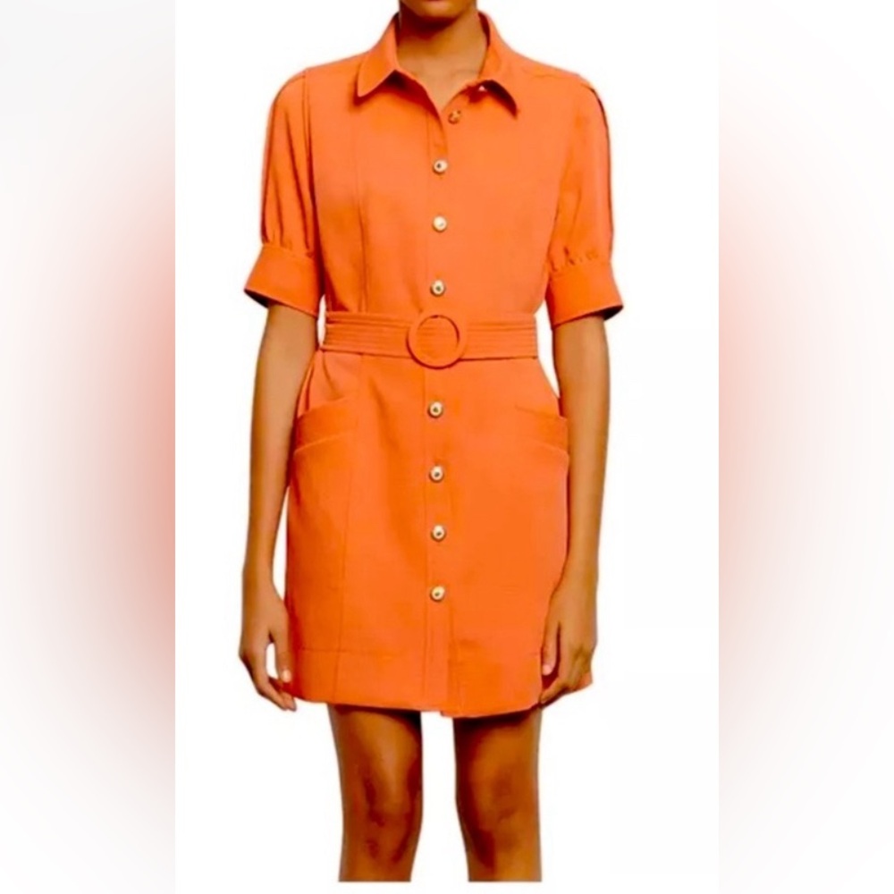 $450 Sandro Paris Size 42, US 8-10  Joody Belted Mini Dress Short Sleeve…